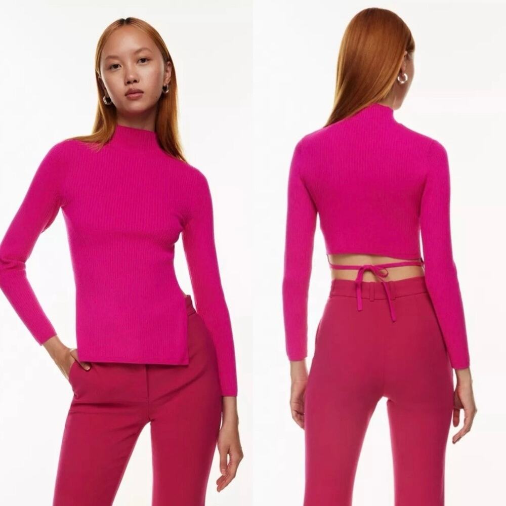Aritzia Babaton Sculpt Knit Tie-Back Top Womens size 2XS XXS Hot Pink Cutout